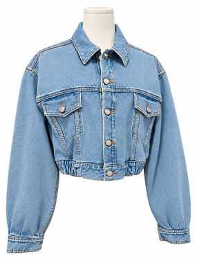AGOLDE Cropped Denim Jacket Light Wash Elastic Waist Size S Bomber Trucker